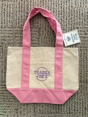 NWT Trader Joe's Mini Tote - Pastel - Pink & Cream